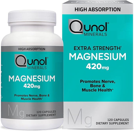 Qunol Magnesium Capsules 420mg, High Absorption Magnesium Supplement, Extra Strength, Bone and Muscle Health Supplement, 120 Count