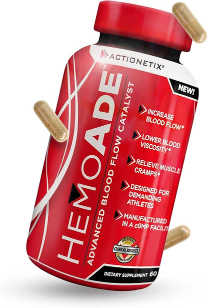 HemoAde Advanced Blood Flow Catalyst, Muscle Cramp Defense, Increase VO2, Endurance Supplement, Athletic Performance Supplements, Running Supplement, Mountain Bike Supplement, 60 Capsules