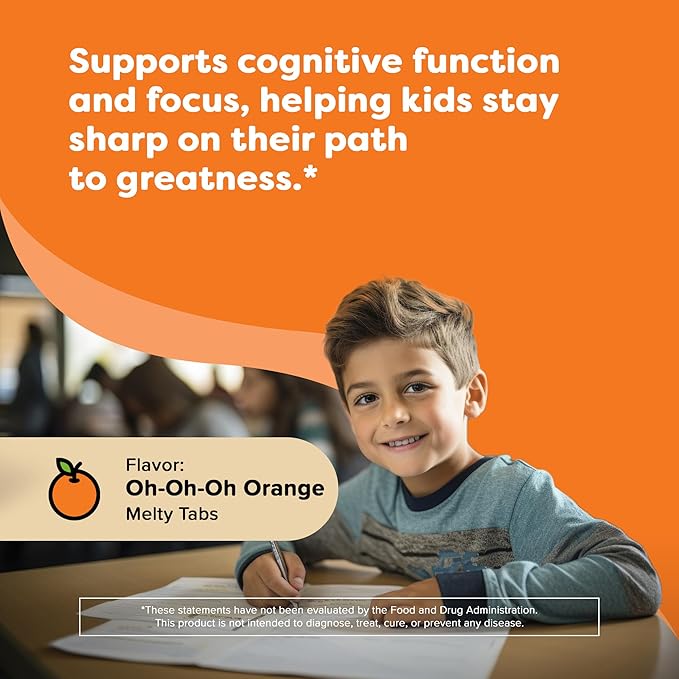 Renzo's Bright & Brainy Vitamin B6 - Dissolving Kids Vitamin B6-60 Sugar-Free Melty Tabs, Oh Oh Oh Orange Flavored
