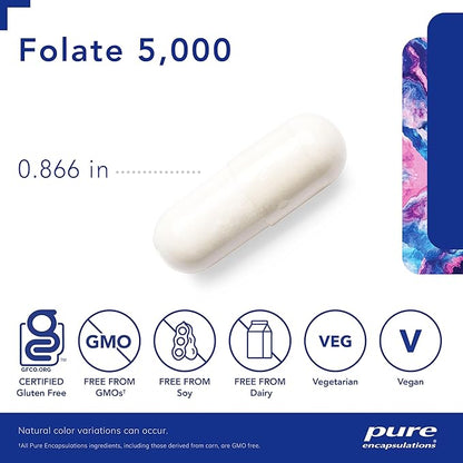 Pure Encapsulations - Folate 5,000 - Activated Vitamin B9 as 5-Methyltetrahydrofolate (5-MTHF) - 60 Capsules