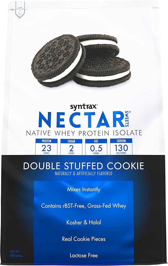 Syntrax Nutrition Nectar Sweets, 100% Whey Isolate Protein Powder, Real Cookie Pieces, Double Stuffed Cookie, 2 lbs