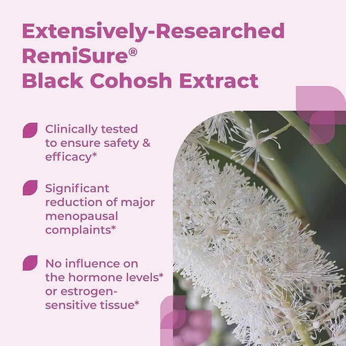 Menopause Symptoms Relief - Clinically Proven Ingredients - Menopause Supplements - Black Cohosh - Estrogen-Free - Made in Germany - 60 Tablets