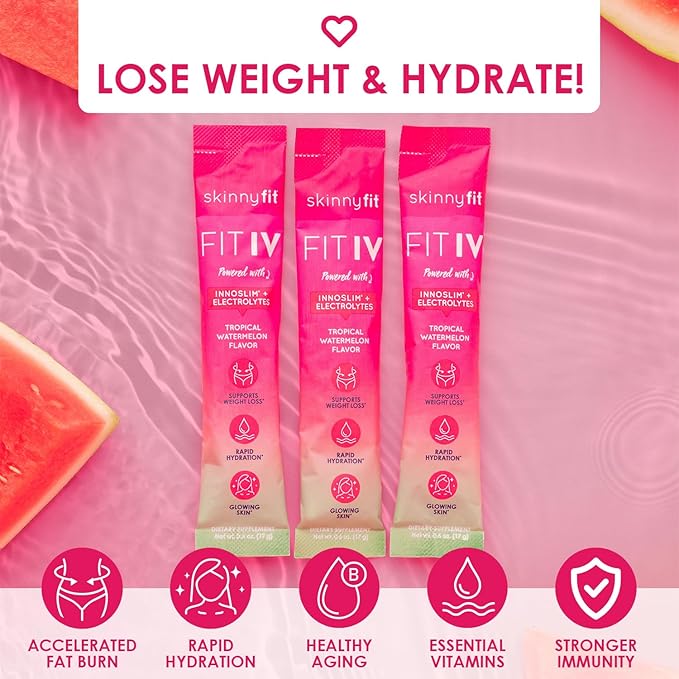 SkinnyFit FIT IV Hydrating Electrolytes Plus Weight Managing Innoslim, Vitamin B12 & Vitamin C, Rapid Hydration, Healthy Aging, 24 Servings