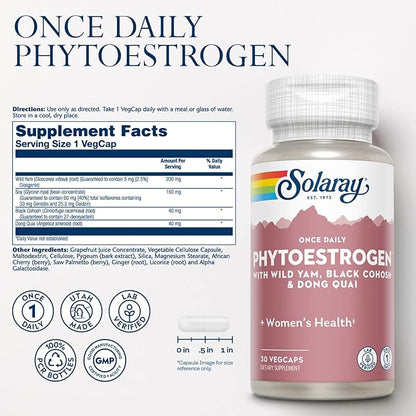 Solaray Once Daily Phytoestrogen - Phyto Estrogen Supplement for Women with Black Cohosh, Dong Quai, Wild Yam, Soy Isoflavones - Women's Health Support - 60-Day Guarantee, 30 Servings, 30 VegCaps