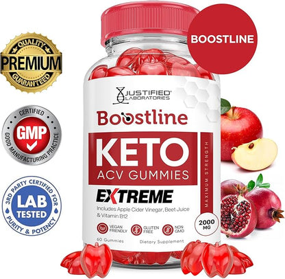 (3 Pack) Boostline Keto ACV Gummies Extreme 2000MG Boost Line Keto Gummies Apple Cider Vinegar Formulated with Pomegranate Beet Juice Powder B12 Vegan Non GMO 180 Gummys