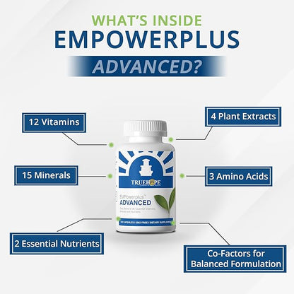 Truehope EMPowerplus Advanced Multivitamin for Women and Men - Broad-Spectrum Essential Multivitamin and Chelated Minerals to Support Cognitive Functions - Original Formulation - 120 Capsules