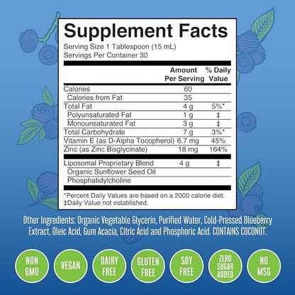 MaryRuth Organics Nutritional Supplement | Liposomal Liquid Zinc Supplement with Vitamin E | Overall Health and Skin Care | Blueberry | Vegan, Non-GMO, Gluten Free, No Sugar Added | 15.22 Fl Oz