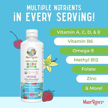 MaryRuth Organics Kids Multivitamin lipsomal | Vegan, Sugar-Free Vitamins for Kids Ages 4 | Childrens Vitamins 1-2 Month Supply | Multivitamin for Kids | Multi | Kids Vitamins | 15.22 Fl Oz