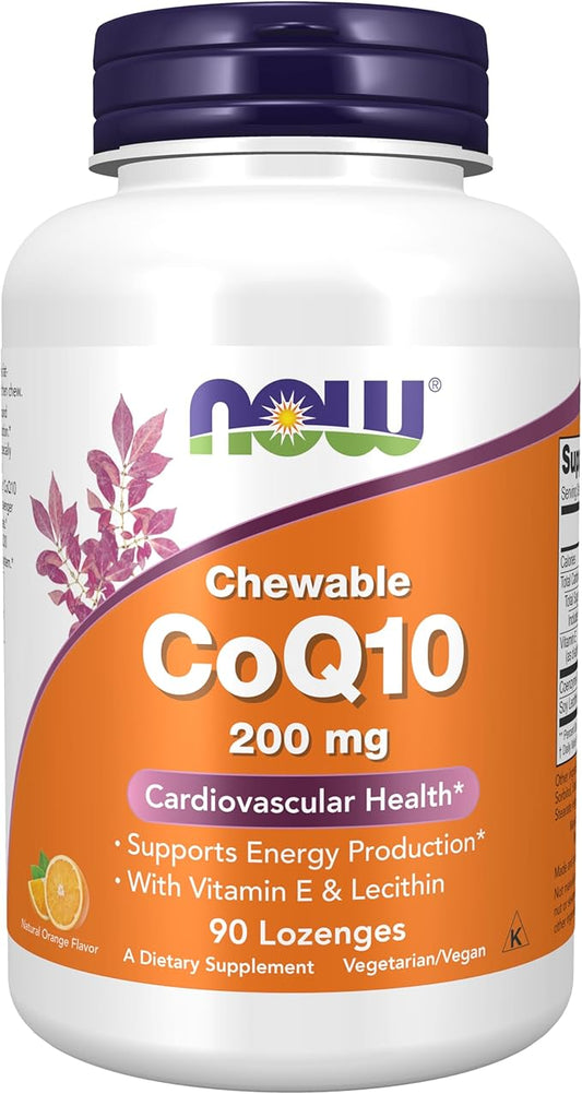 NOW Foods Supplements, CoQ10 200 mg, Pharmaceutical Grade, All-Trans Form produced by Fermentation, 90 Lozenges