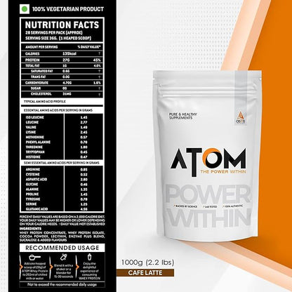 Asitis Nutrition AS-IT-is Atom Whey Protein 1kg/35.2 Oz with Digestive Enzymes | USA Labdoor Certified for Accuracy & Purity | Cafã© Latte Flavor | 27g Protein Cross-Flow Microfiltered Gluten-Free