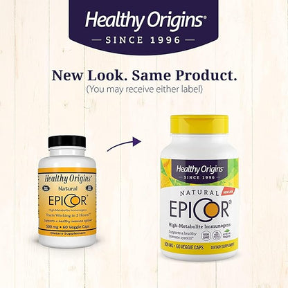 Healthy Origins EpiCor (Immune Protection), 500 mg - Plant-Based Immune Support Capsules - Gluten-Free & Non-GMO Supplement - 60 Veggie Caps