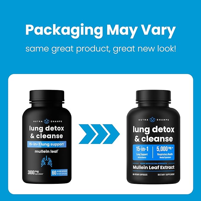 Lung Detox & Cleanse | Mullein Leaf Capsules | 15-In-1 Lung Health Formula for Respiratory, Immune & Mucus Support | 10:1 Mullein Leaf Extract (3000mg Equivalent) | Vegan Lung Support Supplement