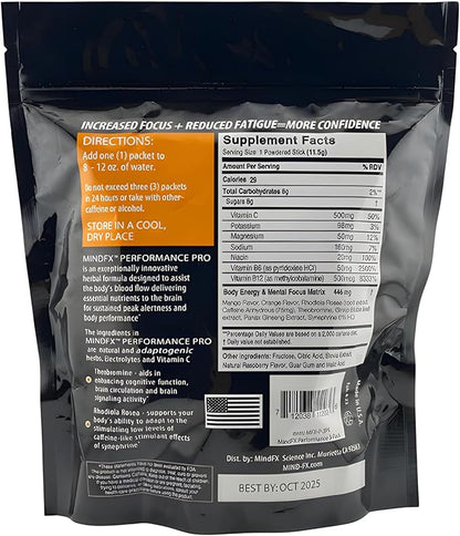 MindFX Performance Pro Blend - Orange Mango | Brain Support Energy Sticks for Focus, Memory, and Cognitive Health | Nootropic Drink Mix with Natural Ingredients - 20 sticks (Orange Mango Pro, 1)