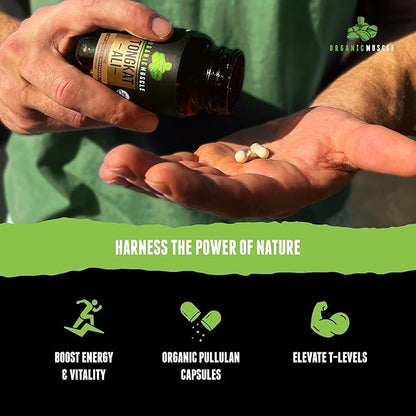 Organic Muscle Tongkat Ali for Men, 500mg - Pure & Potent USDA Eurycoma Longifolia Root Supplement 60 Count – Wild Grown Men's Health Hormone Support for Male Performance, Drive & Energizer