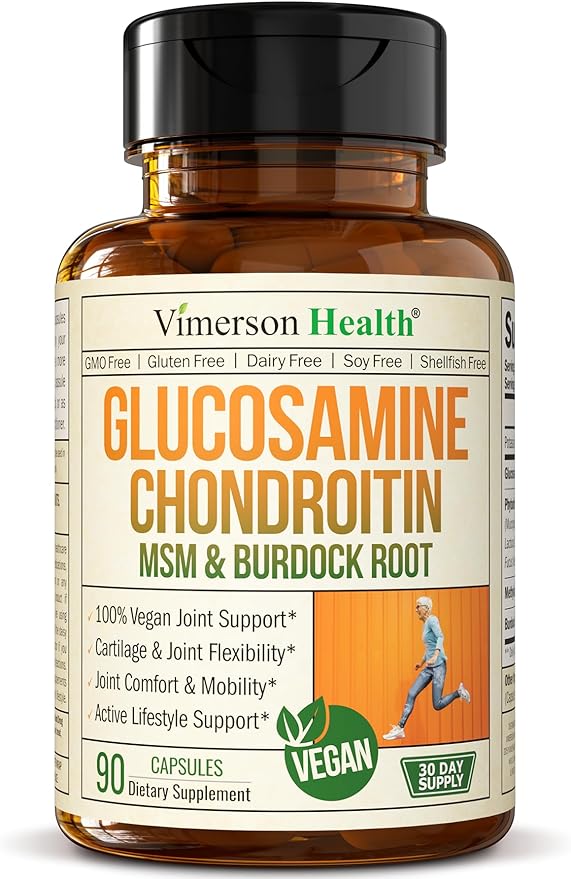 Vegan Glucosamine Chondroitin MSM - 100% Vegan Joint Support Supplement for Women & Men with Burdock and Glucosamine Sulfate 1500 mg. Used for Cartilage and Joint Health and Flexibility - 90 Capsules