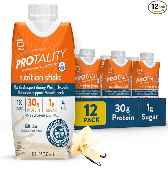 PROTALITY Vanilla Nutrition Shake | 30g Protein, 1g Sugar | Nutrition Support for Muscle Health During Weight Loss | 12 Pack