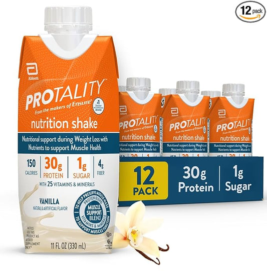 PROTALITY Vanilla Nutrition Shake | 30g Protein, 1g Sugar | Nutrition Support for Muscle Health During Weight Loss | 12 Pack