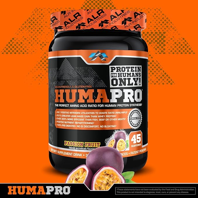 Humapro | Amino Acids Protein Matrix for Humans | 99% Utilization for Lean Muscle | Vegan, Gluten Free | 334g / 45 Servings (Passion Fruit)