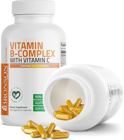 Bronson Vitamin B Complex with Vitamin C - Immune Health, Energy Support & Nervous System Support - Non-GMO, 250 Vegetarian Capsules