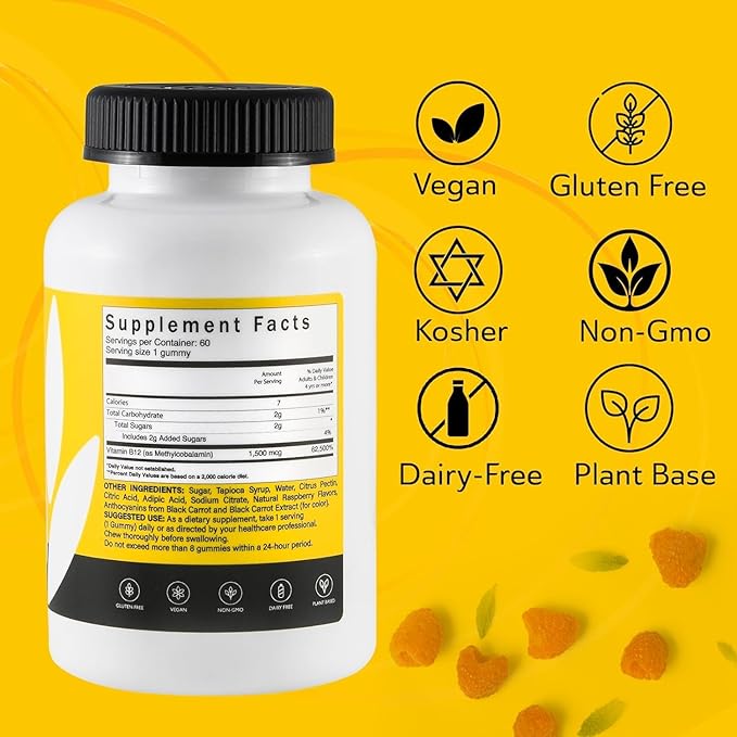 Calcium & Methyl B12 Vitamins (Cotton Candy & Natural Raspberry)- Ideal Chewable Gummies for Strong Bones & Nerve Function – 2 Bottles