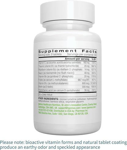 Super B-Complex – Methylated B Vitamins, MTHFR Supplement with Methylfolate & B12 Methylcobalamin, Sustained Release, Clean Label, Vegan, Lab Verified, 180 Small Tablets by Igennus