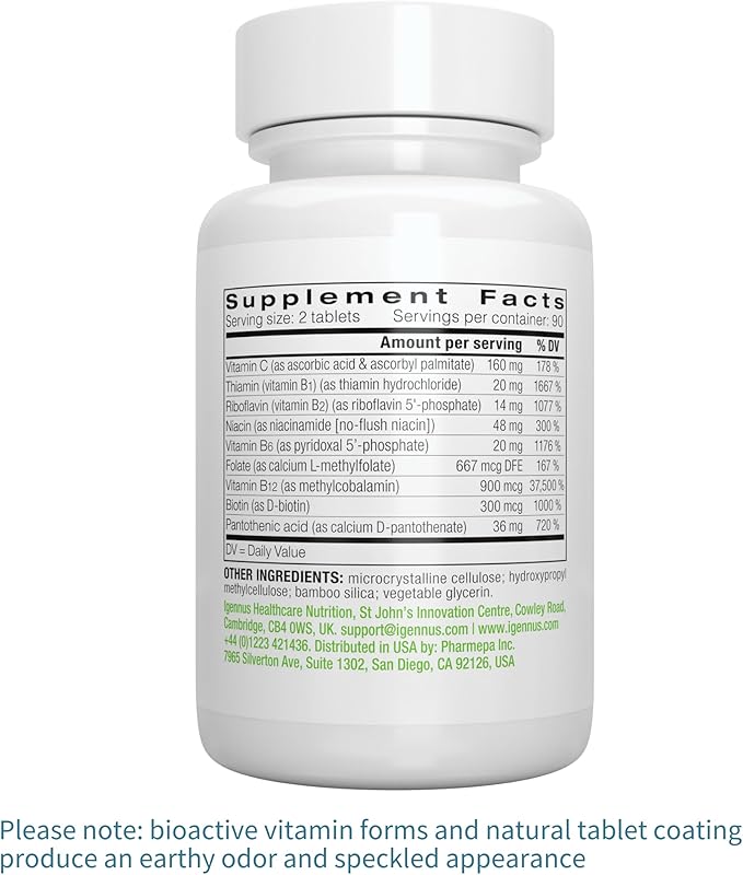 Super B-Complex – Methylated B Vitamins, MTHFR Supplement with Methylfolate & B12 Methylcobalamin, Sustained Release, Clean Label, Vegan, Lab Verified, 180 Small Tablets by Igennus