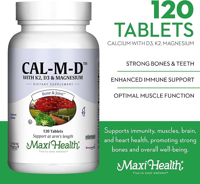 Calcium with Vitamin D3, K2 and Magnesium - Overall Health Supplement for Strong Bones and Teeth, Muscle Function, Immune Support - Vitamin D Vitamin K Enhanced Absorption for Women & Men, 120 Tablets