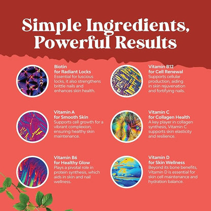 Natural Biotin Gummies for Hair Growth - Biotin Vitamins Hair Skin and Nails Gummies for Women and Men - Biotin Hair Growth Vitamins for Women with Pantothenic Acid and Biotin Hair Gummies