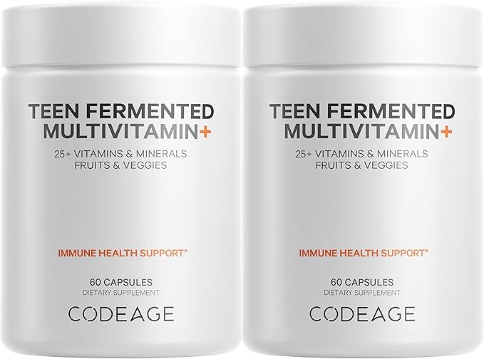 Codeage Teen’s Daily Multivitamin Supplement, 25+ Vitamins & Minerals for Teenage Boys & Girls, Organic Whole Foods Vitamins for Teenagers, Vitamin A, B Vitamins, Vitamin C, D, E, K, Omega-3, 2 Pack