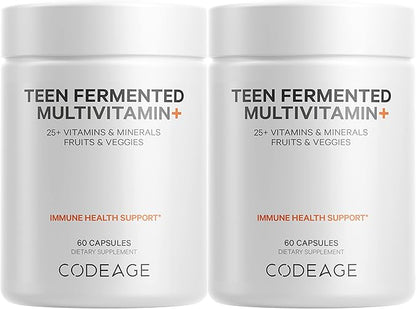 Codeage Teen’s Daily Multivitamin Supplement, 25+ Vitamins & Minerals for Teenage Boys & Girls, Organic Whole Foods Vitamins for Teenagers, Vitamin A, B Vitamins, Vitamin C, D, E, K, Omega-3, 2 Pack