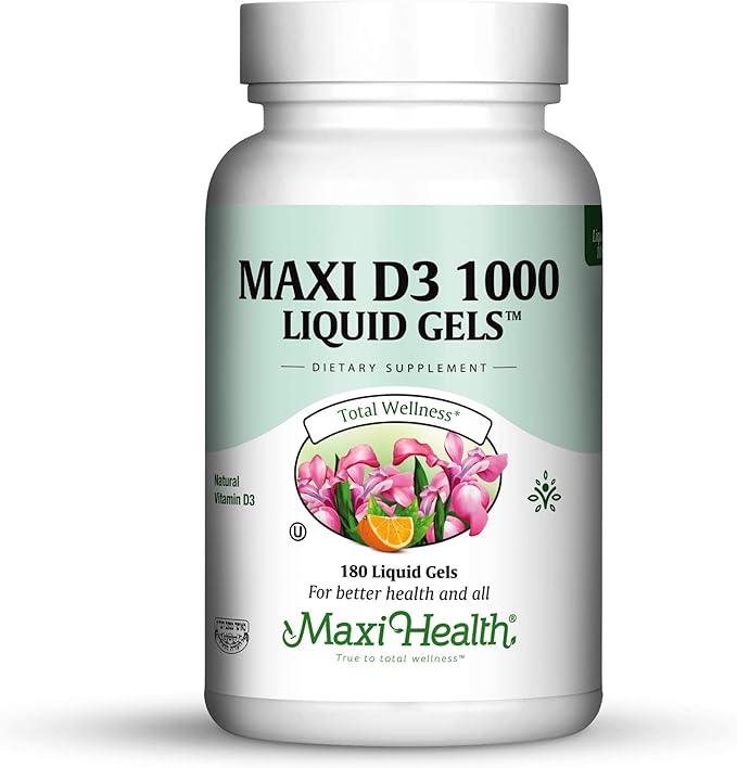 Maxi Health Vitamin D3 1000 IU Dietary Supplement - Easy to Swallow - Odorless & Tasteless - Supports Calcium Absorption, Immune Health and Bone Health in Adult Women & Men - 180 Tablets