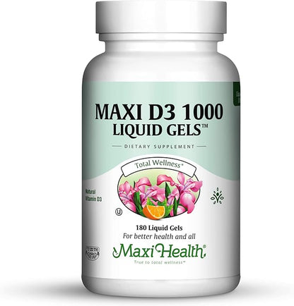 Maxi Health Vitamin D3 1000 IU Dietary Supplement - Easy to Swallow - Odorless & Tasteless - Supports Calcium Absorption, Immune Health and Bone Health in Adult Women & Men - 180 Tablets