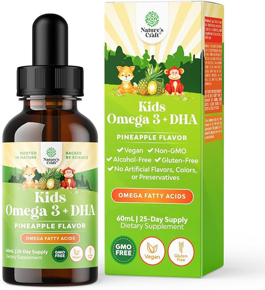 Liquid Omega 3 EPA DHA for Kids - Organic Vegan Omega 3 for Kids Brain Eye and Full Body Development with Vegan DHA EPA & ALA - Kids Omega 3 Liquid Supplement with Algae & Flaxseed Oil Liquid 2 Fl Oz