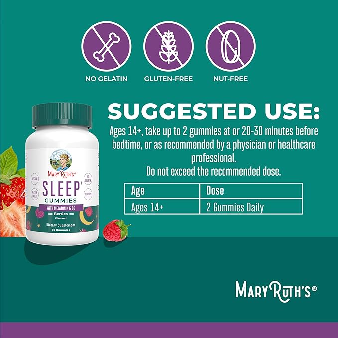 MaryRuth's Melatonin Gummies | Melatonin 5mg Sleep Gummies with Vitamin B6 | Made with Organic Cane Sugar | Relaxation & Sleep Support for Adults | Vegan | Non-GMO | Gluten Free | 60 Count