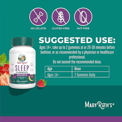 MaryRuth's Melatonin Gummies | Melatonin 5mg Sleep Gummies with Vitamin B6 | Made with Organic Cane Sugar | Relaxation & Sleep Support for Adults | Vegan | Non-GMO | Gluten Free | 60 Count