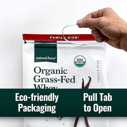 Natural Force Grass Fed Organic Whey Protein Powder – Non GMO Verified, Humane Certified & Lab Tested for Toxins – Real Vanilla Flavor – Keto Friendly, Low Carb, and Kosher – 5 Pound A2 Protein