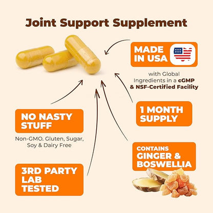 Turmeric & Glucosamine Chondroitin Joint Support Supplement for Women and Men. with Turmeric and Ginger, Boswellia, MSM, and Black Pepper (Bioperine) for Joint Health & Immune Support. 60 Capsules