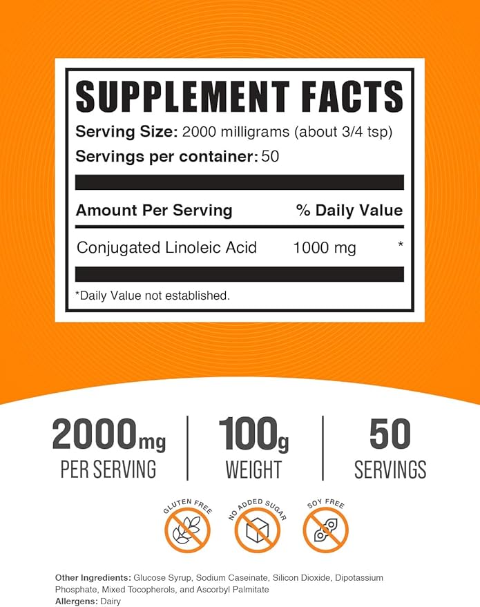 BulkSupplements.com Conjugated Linoleic Acid Powder - CLA Conjugated Linoleic Acid, CLA Supplements, CLA Powder - Gluten Free, 2000mg per Serving, 100g (3.5 oz) (Pack of 1)
