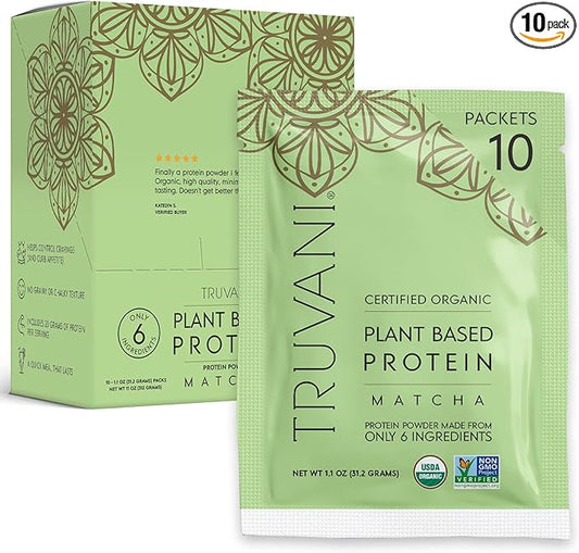 Truvani Vegan Pea Protein Powder | Matcha | 20g Organic Plant Based Protein | 10 Travel Packets | Keto | Gluten & Dairy Free | Low Carb | No Added Sugar