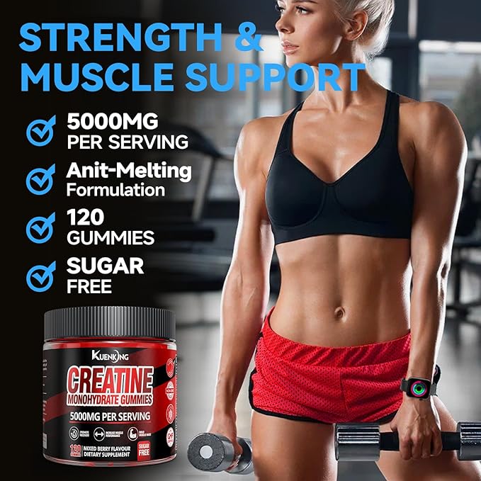 Creatine Monohydrate Gummies for Men & Women – 5000mg Creatine + 500mg L-Taurine & B12, Sugar-Free, Boost Focus, Strength & Endurance, Vegan, Anti-Melting Formula (Mixed Berry, 120 ct)