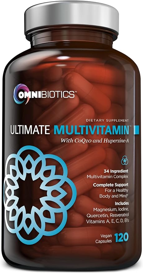 OmniBiotics Ultimate Daily Multivitamin for Women & Men - 120 Vegan Capsules - Includes 34 Essential Ingredients Like Vitamin A, C, D & E, Vitamin B12, B6, Biotin, & Zinc - Multivitamins Supplement