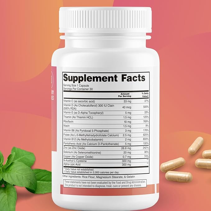 Nerve Support Supplement - Advanced L-Methylfolate Multivitamin w/Vitamin B-Complex & More for Resistance Enhancement - 3rd Party Tested L-methylfolate Supplement - 30 Capsules