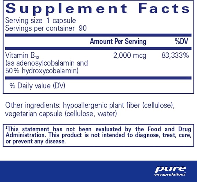 Pure Encapsulations Adenosyl/Hydroxy B12 90's - High-Potency B Vitamin - for Energy Metabolism & Neurological Support* - Brain Support Supplement* - Vegan & Gluten Free - 90 Capsules