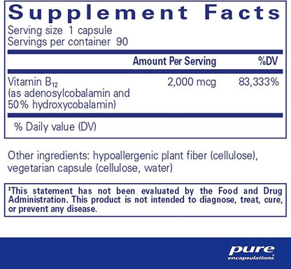 Pure Encapsulations Adenosyl/Hydroxy B12 90's - High-Potency B Vitamin - for Energy Metabolism & Neurological Support* - Brain Support Supplement* - Vegan & Gluten Free - 90 Capsules