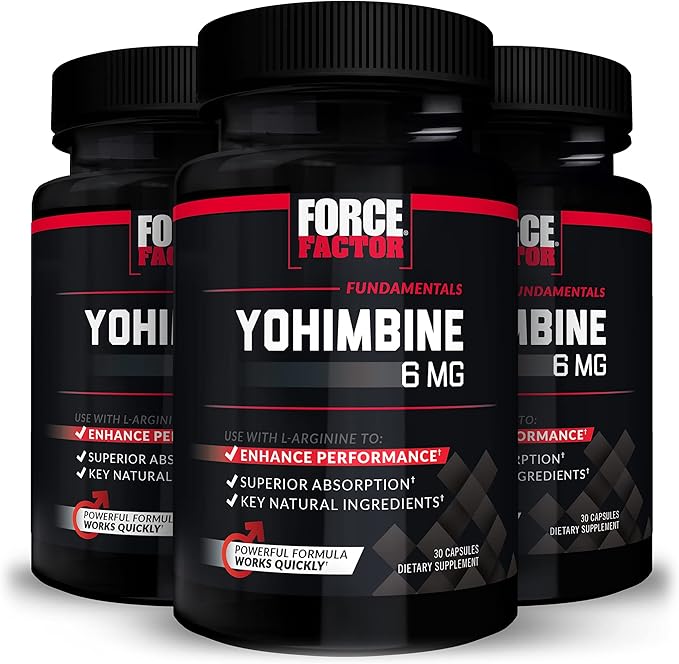 Force Factor Yohimbine Supplement for Men, Yohimbe Bark Extract with Superior Absorption to Enhance Performance, 6mg Yohimbine Bark Pills with Key Natural Ingredients, 90 Capsules (3-Pack)