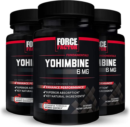 Force Factor Yohimbine Supplement for Men, Yohimbe Bark Extract with Superior Absorption to Enhance Performance, 6mg Yohimbine Bark Pills with Key Natural Ingredients, 90 Capsules (3-Pack)