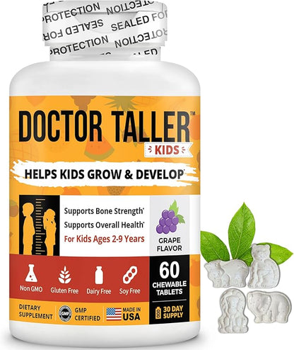 NuBest Doctor Taller Kids - Kids Multivitamins, Toddler Vitamins - Support Healthy Height, Height Growth and Bone Strength for Ages 2 to 9 - Grape Flavor - 60 Vegan Chewable Tablets | 6 Pack