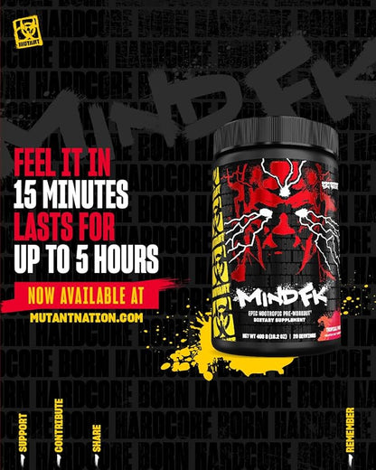 Mutant Mind FK - Epic Nootropic Pre-Workout - Brain Supplement for Mental Focus - 20 Serve - Blue Raspberry - 460g