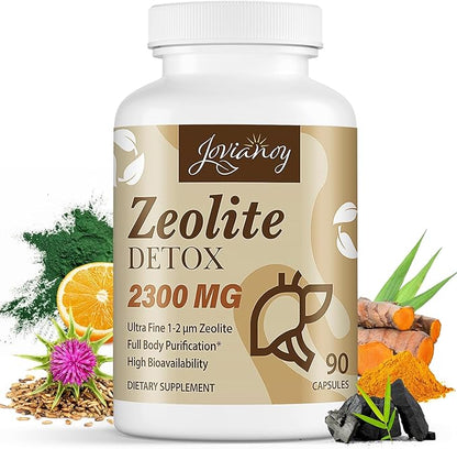 2300 MG Zeolite Detox Capsules, Organic Activated Charcoal, Bentonite Clay, 1-2 µm Clinoptilolite, Maximum Absorption, Gut Liver Detox Cleanse Full Body for Women Men, 90 Capsules
