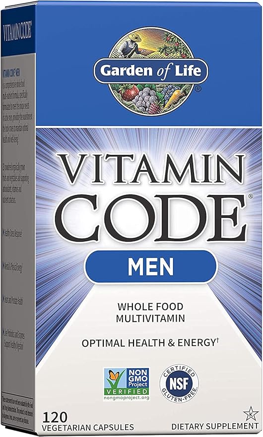 Garden of Life Vitamin Code Whole Food Multivitamin for Men, Fruit & Veggie Blend and Probiotics for Energy, Heart, Prostate Health, 120 Count